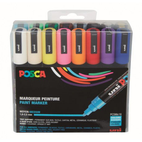 Assortiment POSCA PC-5M — 16 couleurs basiques